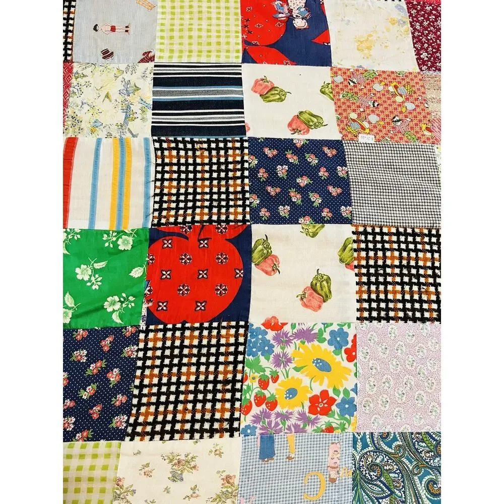 Vintage Handmade Patchwork Double Sided Quilt 84 x 69
